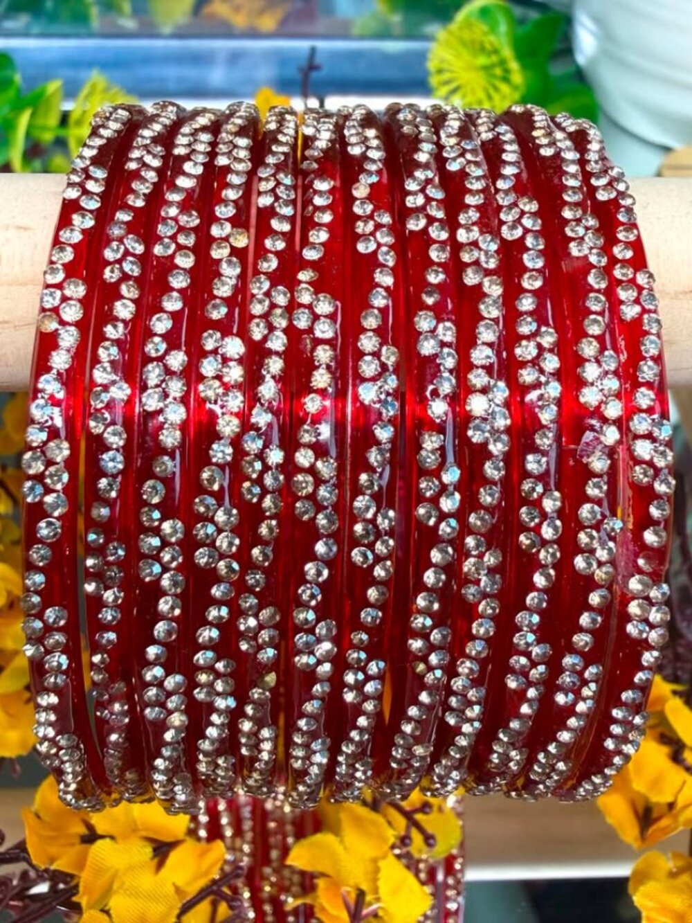12PC RED Rhinestone Resin Bangle Bracelets Stackable Sparkle Set